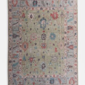 Sage Green Vintage Overdyed Traditional Floral Area Rug