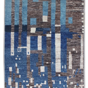 Modern Abstract Blue and Brown Geometric Block Area Rug